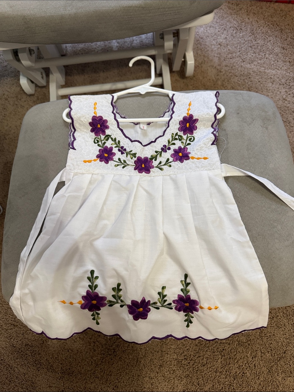 White Girls' Embroidered Purple Flower Dress